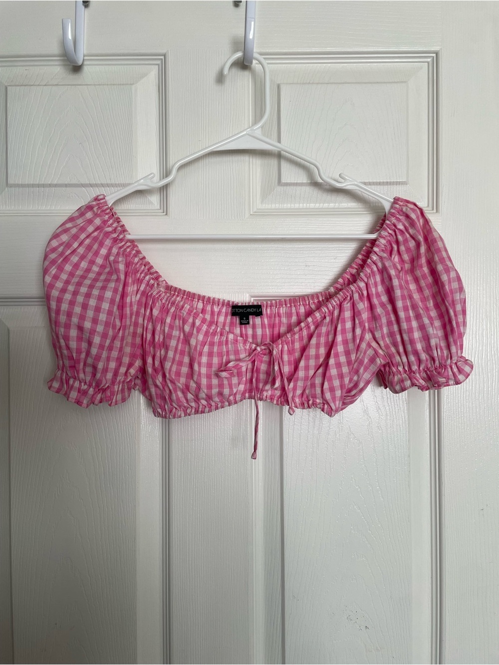 Cotton Candy LA Women’s size Small Pink Gingham Off-Shoulder Crop Top